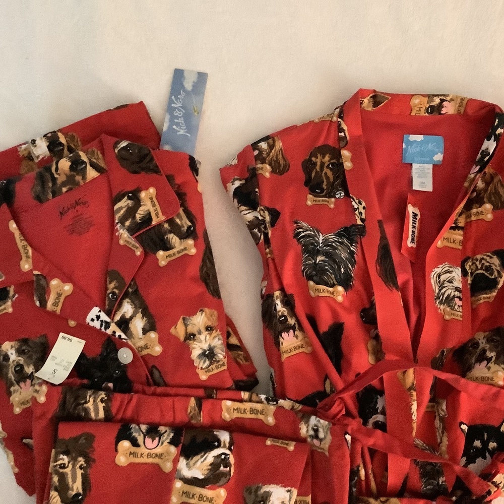Nick & Nora Milkbone Dog Flannel Pajamas Set with Robe. Small / Med